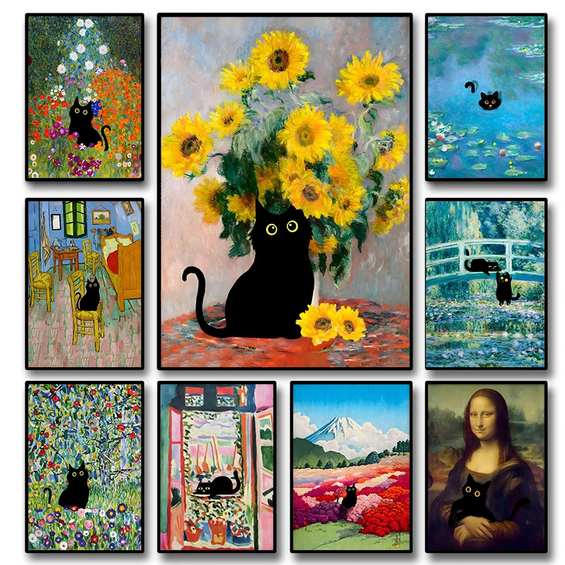 Resin Art World - لوحة فنية مضحكة لقطة سوداء تجسد