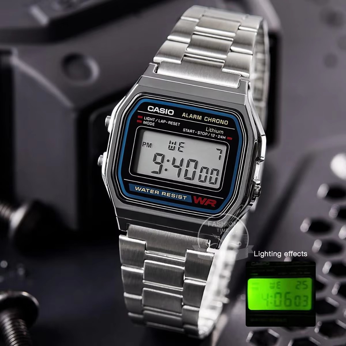Resin Art Watch - ساعة كاسيو فضية للرجال، طقم فاخر