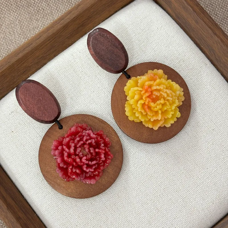 أقراط زهرة الفاوانيا الخشبية ذ - مراجعة Resin Art Earrings Design وسعره