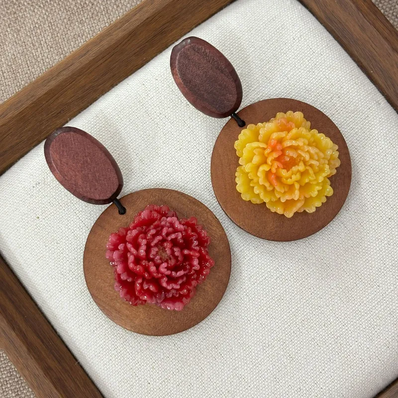 أقراط زهرة الفاوانيا الخشبية ذ - مراجعة Resin Art Earrings Design وسعره