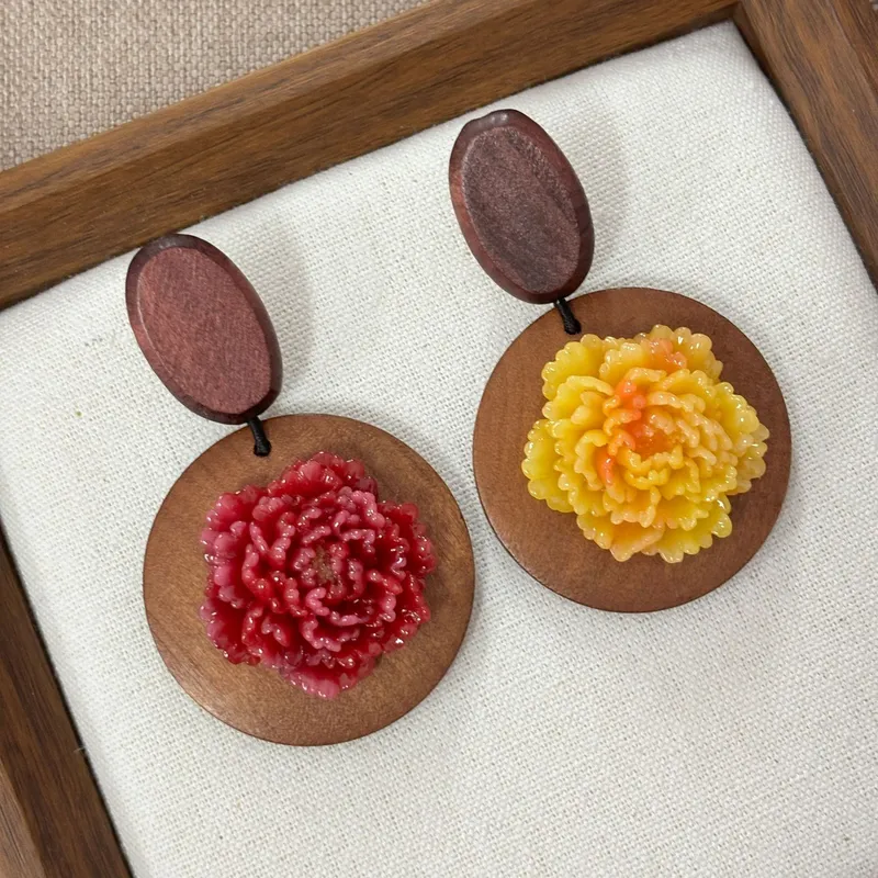 أقراط زهرة الفاوانيا الخشبية ذ - مراجعة Resin Art Earrings Design وسعره